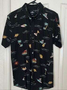 O'Neill Black Short-Sleeve Tropical Print Button-Down Shirt